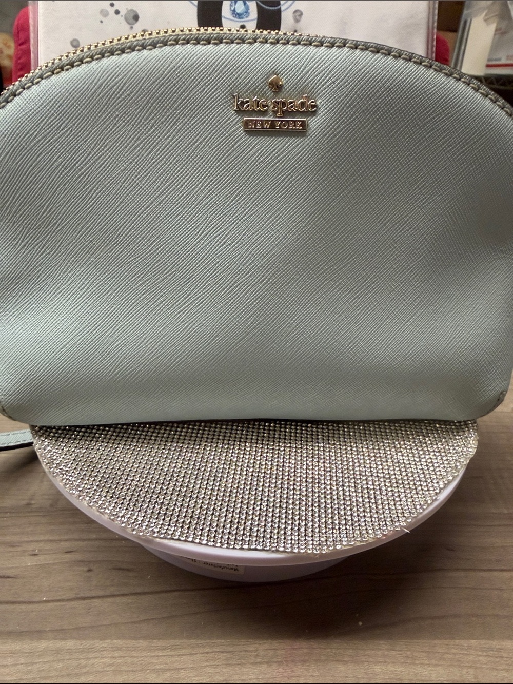 kate spade pale blue Saffiano Dome Crossbody with Gold Hardware